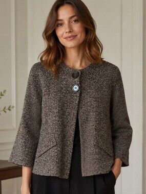 Jacob Women's Black & White Herringbone Short Coat Sz. L